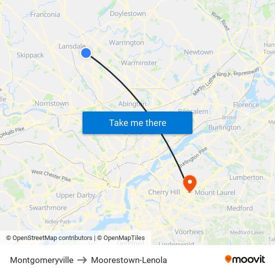 Montgomeryville to Moorestown-Lenola map