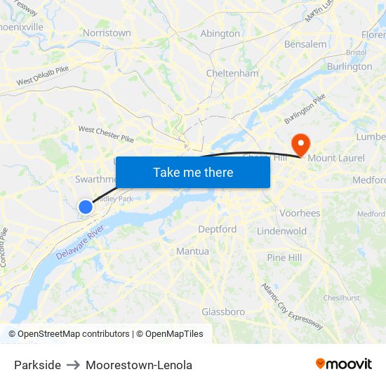 Parkside to Moorestown-Lenola map