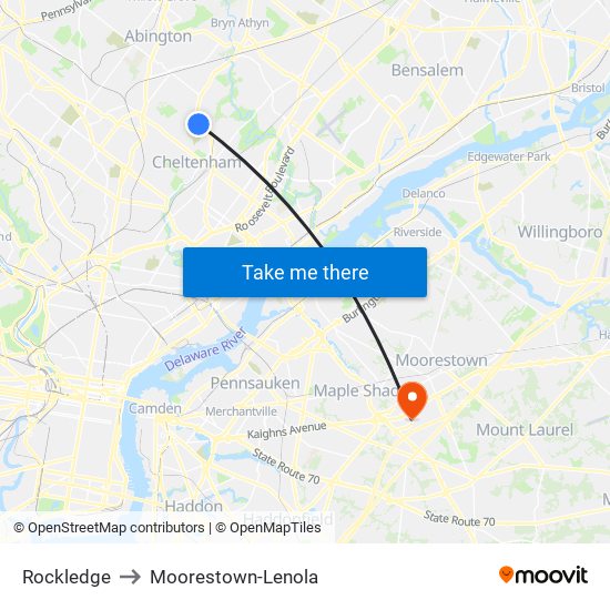 Rockledge to Moorestown-Lenola map