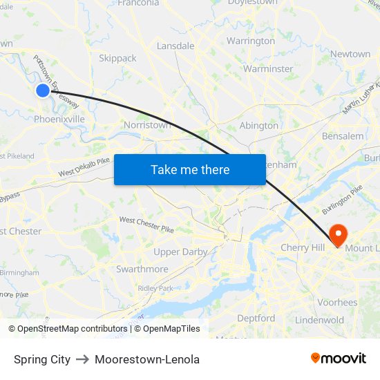 Spring City to Moorestown-Lenola map