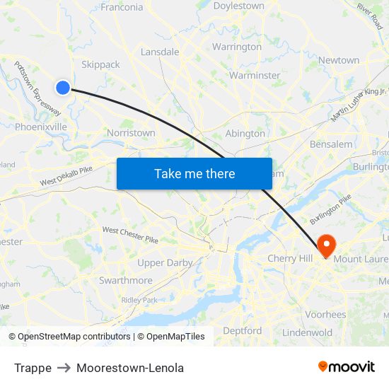 Trappe to Moorestown-Lenola map