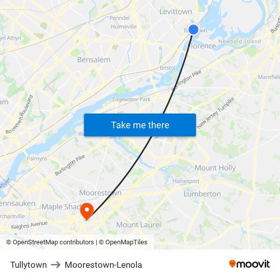 Tullytown to Moorestown-Lenola map