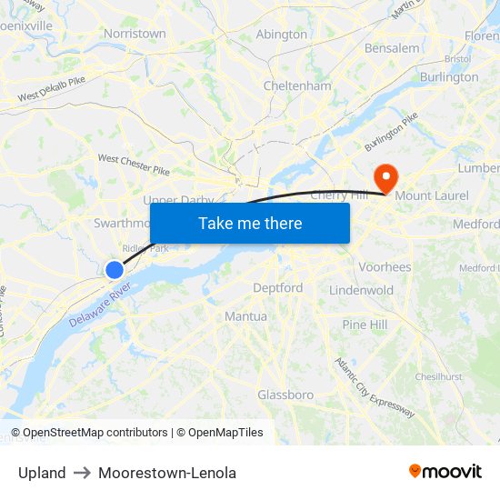 Upland to Moorestown-Lenola map