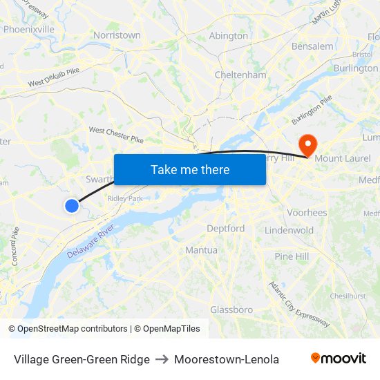 Village Green-Green Ridge to Moorestown-Lenola map