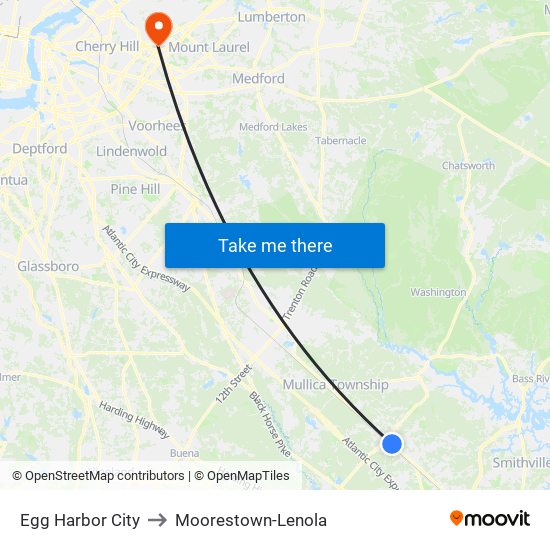 Egg Harbor City to Moorestown-Lenola map