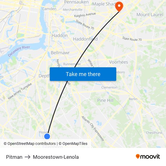 Pitman to Moorestown-Lenola map