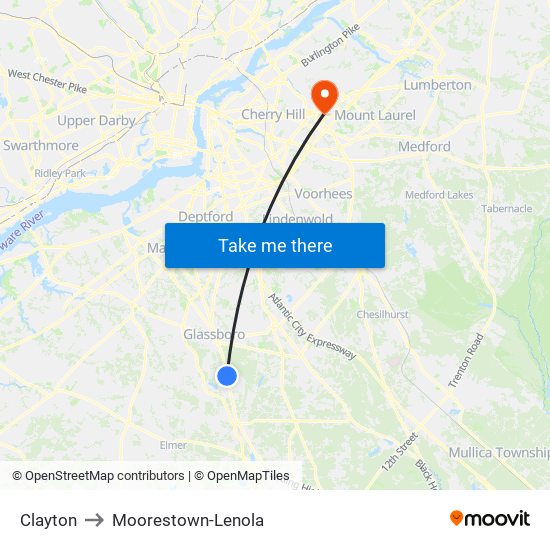 Clayton to Moorestown-Lenola map