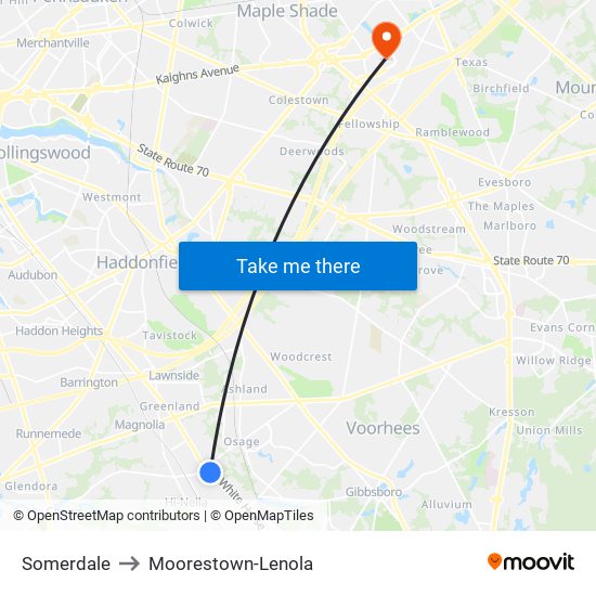 Somerdale to Moorestown-Lenola map