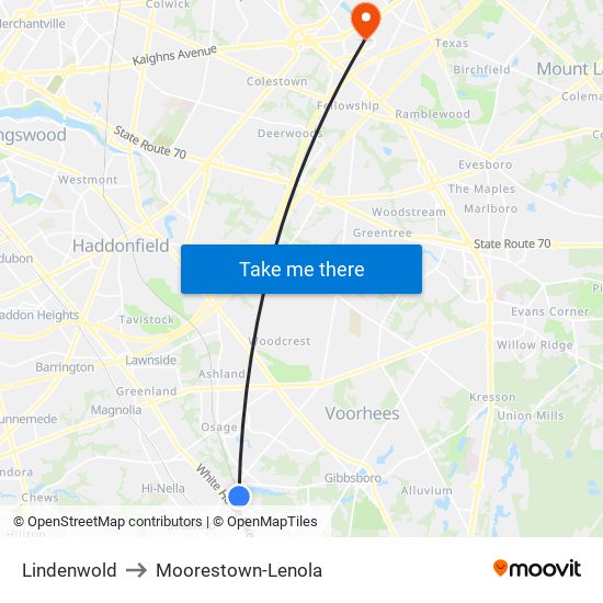 Lindenwold to Moorestown-Lenola map