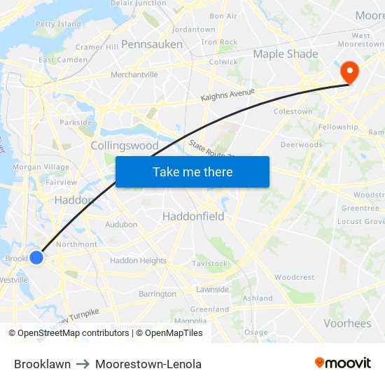 Brooklawn to Moorestown-Lenola map