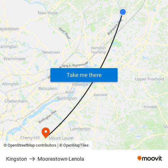 Kingston to Moorestown-Lenola map