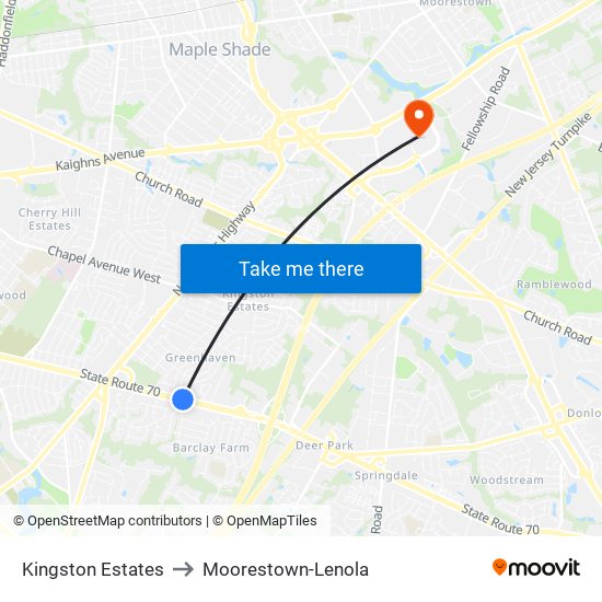 Kingston Estates to Moorestown-Lenola map