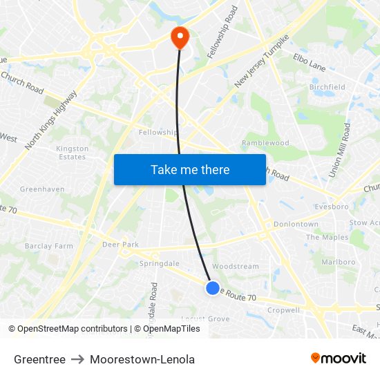 Greentree to Moorestown-Lenola map