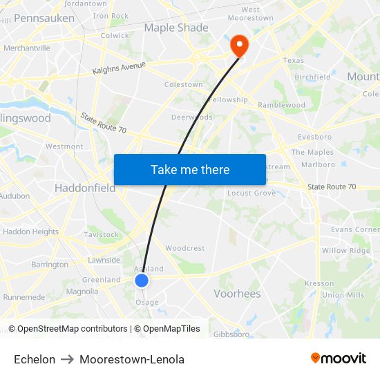 Echelon to Moorestown-Lenola map