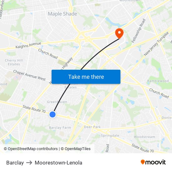 Barclay to Moorestown-Lenola map