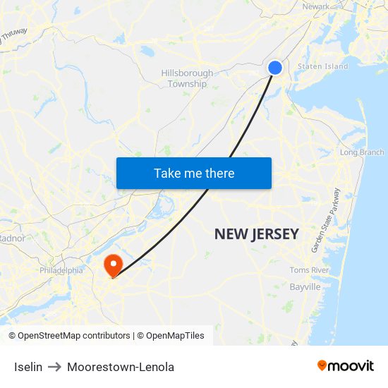 Iselin to Moorestown-Lenola map