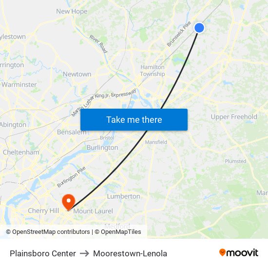 Plainsboro Center to Moorestown-Lenola map