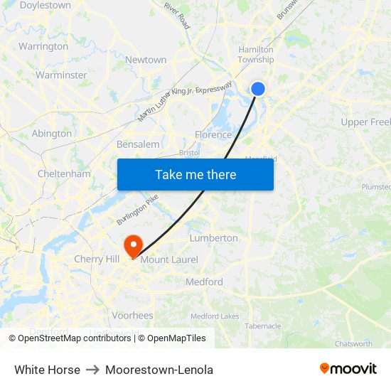 White Horse to Moorestown-Lenola map