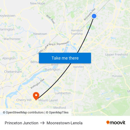 Princeton Junction to Moorestown-Lenola map