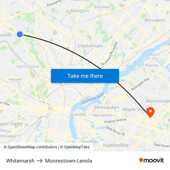 Whitemarsh to Moorestown-Lenola map