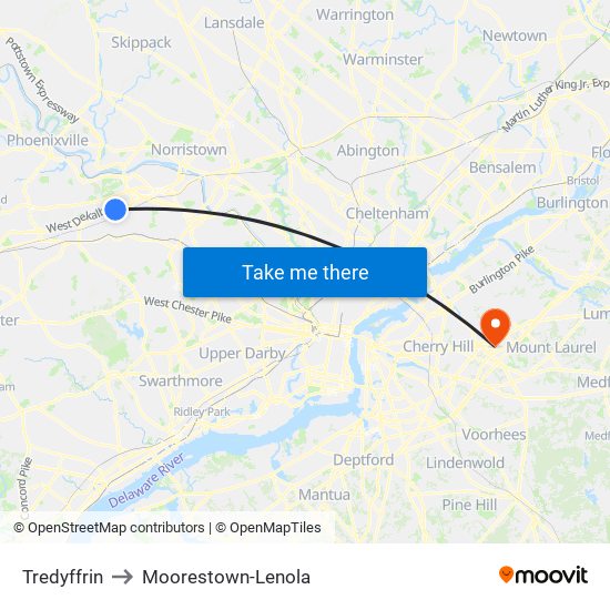 Tredyffrin to Moorestown-Lenola map