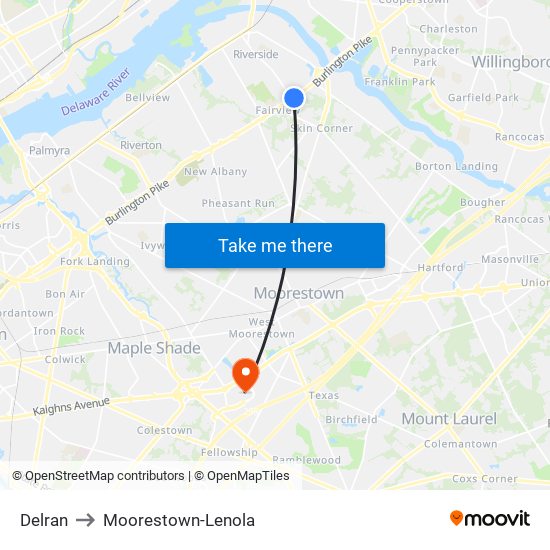 Delran to Moorestown-Lenola map