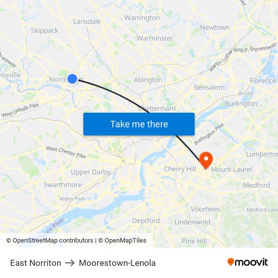 East Norriton to Moorestown-Lenola map