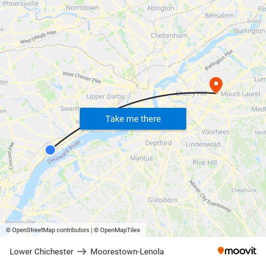 Lower Chichester to Moorestown-Lenola map