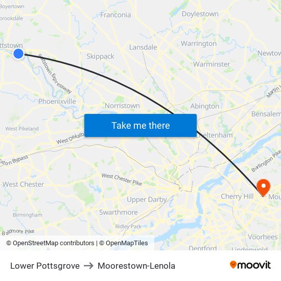 Lower Pottsgrove to Moorestown-Lenola map