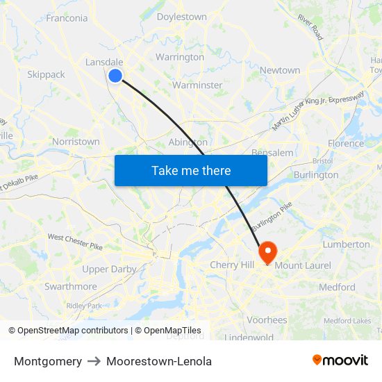 Montgomery to Moorestown-Lenola map