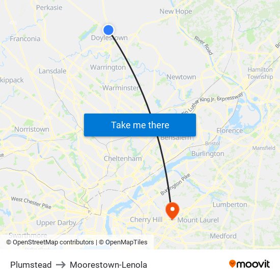 Plumstead to Moorestown-Lenola map
