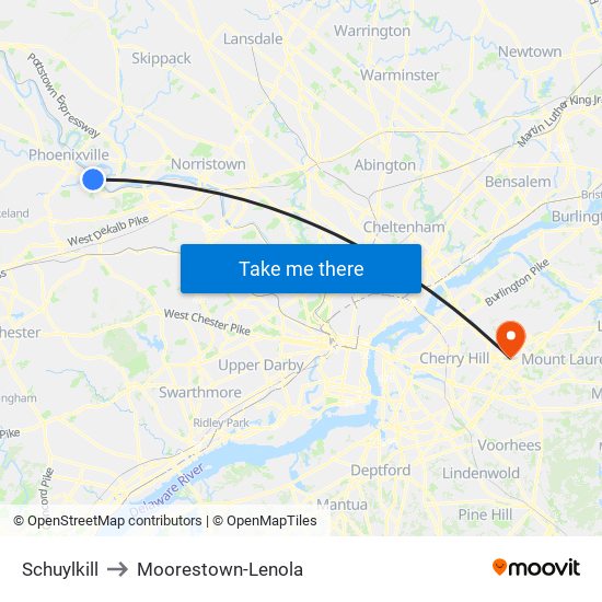 Schuylkill to Moorestown-Lenola map