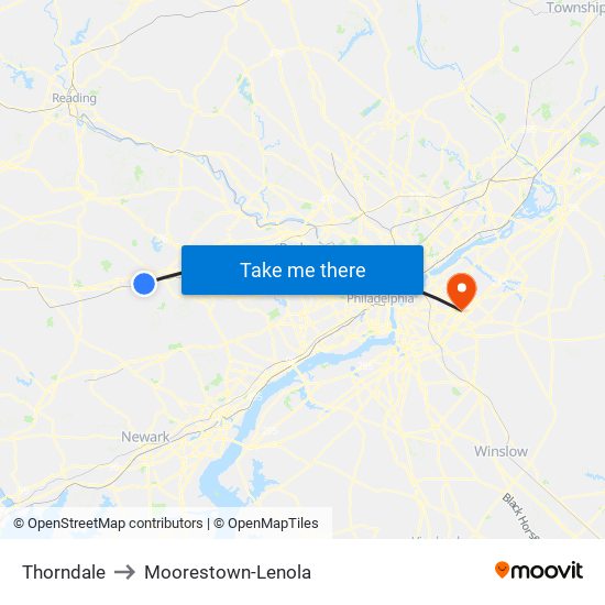 Thorndale to Moorestown-Lenola map