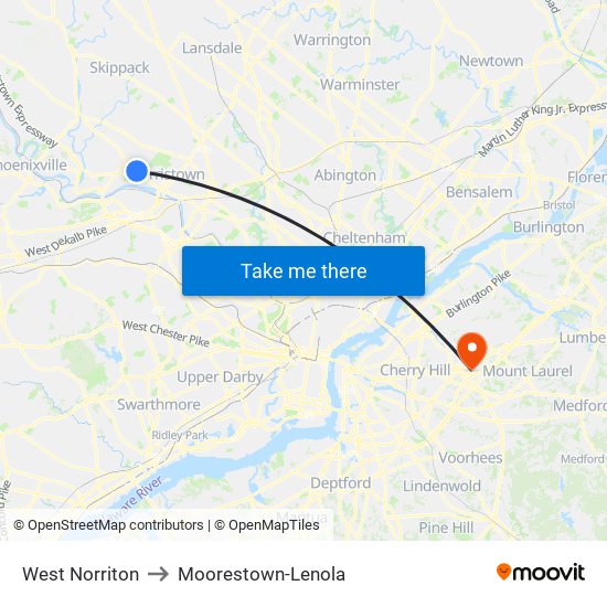 West Norriton to Moorestown-Lenola map