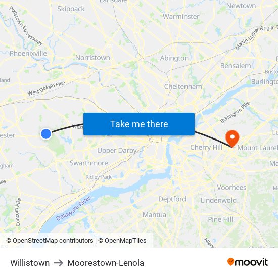 Willistown to Moorestown-Lenola map