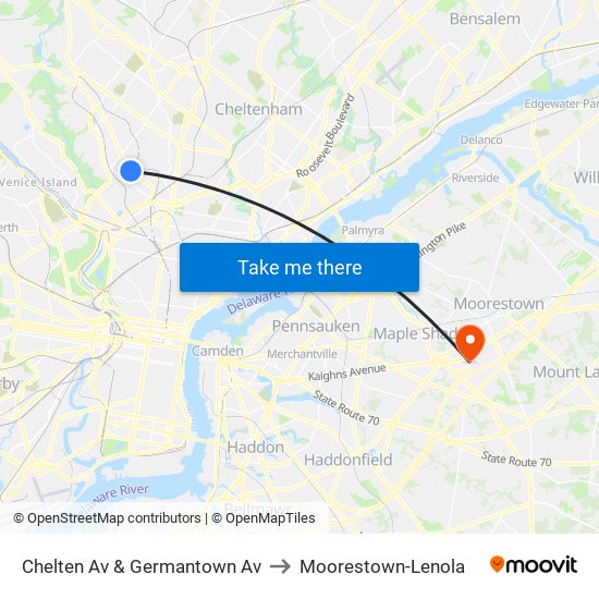 Chelten Av & Germantown Av to Moorestown-Lenola map