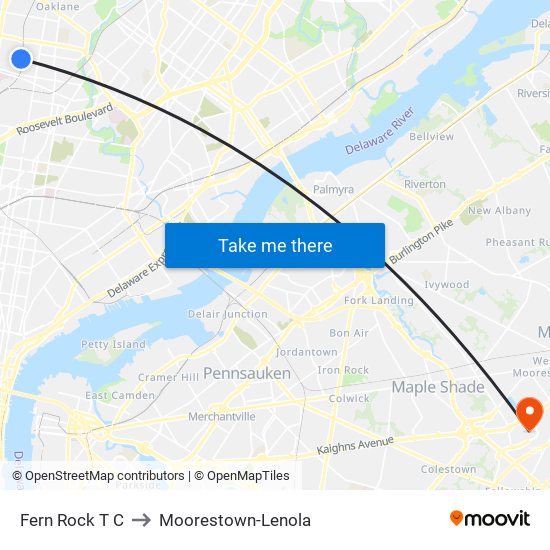 Fern Rock T C to Moorestown-Lenola map