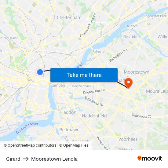 Girard to Moorestown-Lenola map