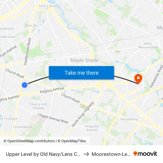Upper Level by Old Navy/Lens Crafters to Moorestown-Lenola map
