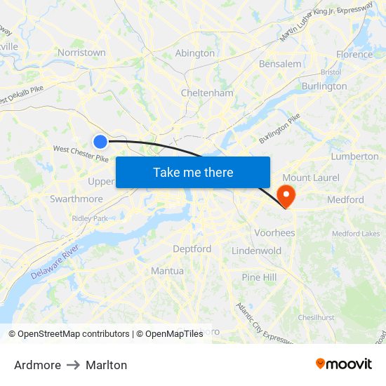 Ardmore to Marlton map