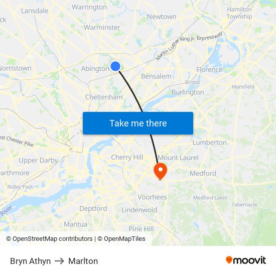 Bryn Athyn to Marlton map