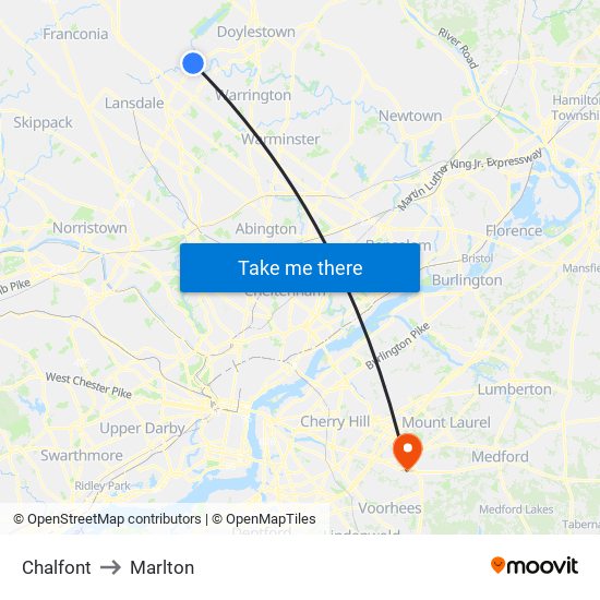 Chalfont to Marlton map