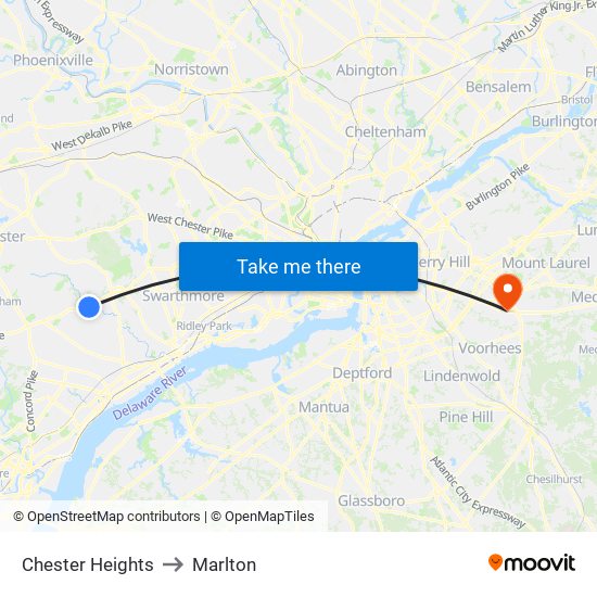 Chester Heights to Marlton map