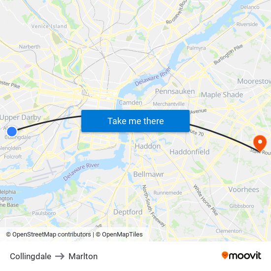 Collingdale to Marlton map