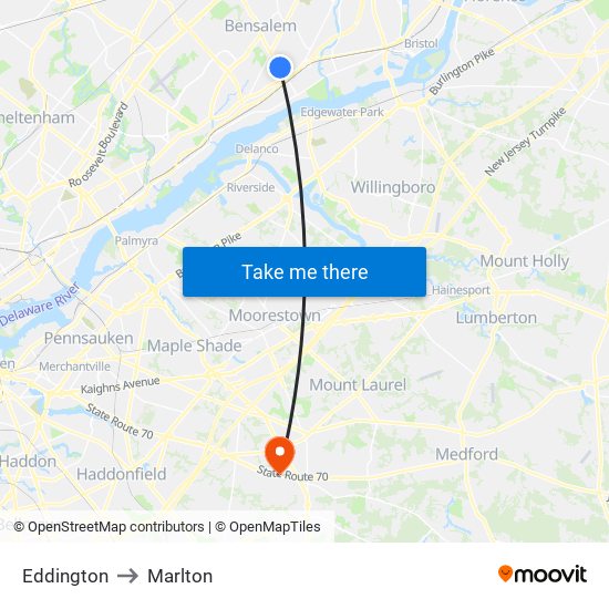 Eddington to Marlton map