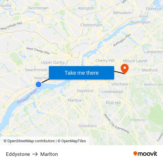 Eddystone to Marlton map