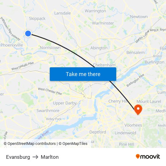 Evansburg to Marlton map