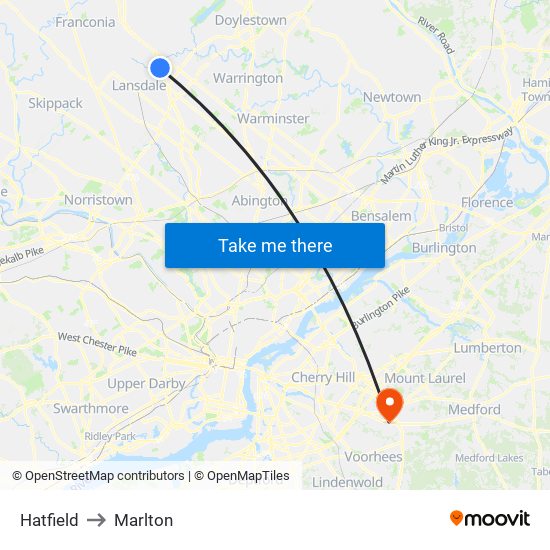 Hatfield to Marlton map
