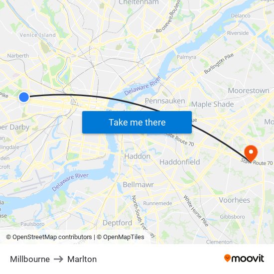 Millbourne to Marlton map