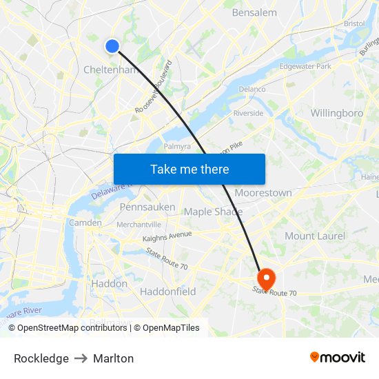 Rockledge to Marlton map